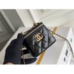 Chanel Small Gold Small Ball Double Chain Makeup Bag Vanity Box Black Gold Hardware Lambskin Hass Factory leather 9x11x7cm