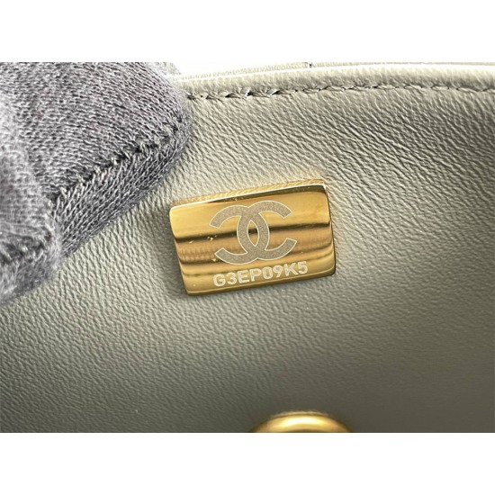 Chanel 22B Classic Flap bag Mini 20 with Handle Gray Gold Hardware Lambskin Hass Factory leather 12x20x6cm