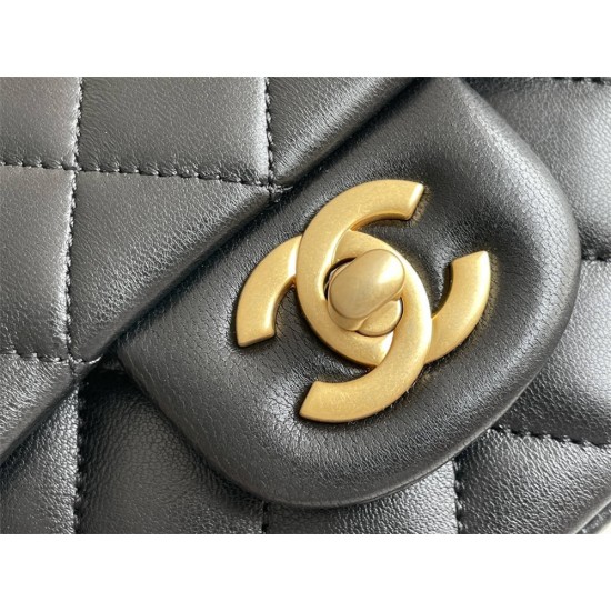 Chanel 22B Classic Flap bag Mini 20 with Handle Black Gold Hardware Lambskin Hass Factory leather 12x20x6cm