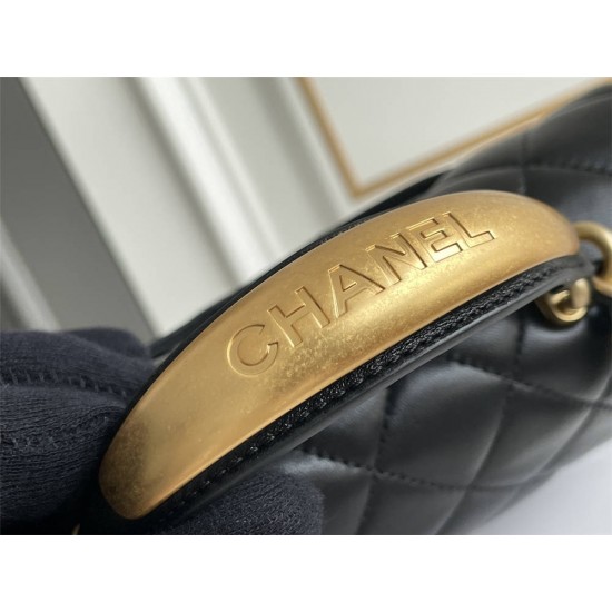 Chanel 22B Classic Flap bag Mini 20 with Handle Black Gold Hardware Lambskin Hass Factory leather 12x20x6cm