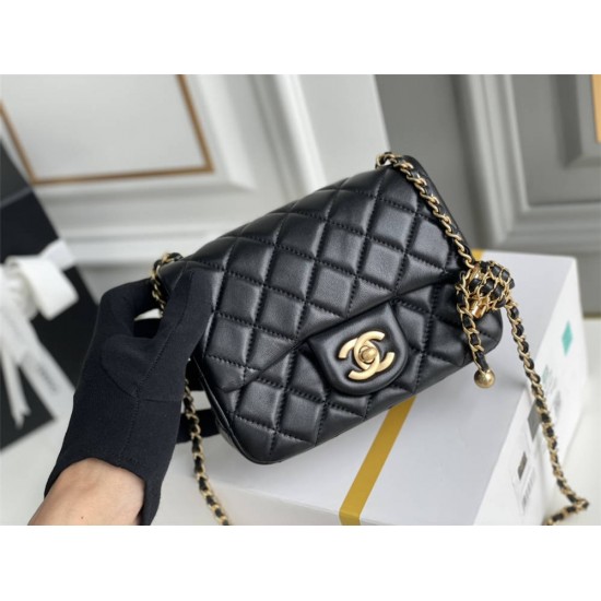 Chanel 22S Classic Flap bag Woven Gold Ball Black Gold Hardware Mini 17 Lambskin Hass Factory leather 13x17x7cm