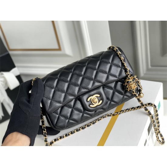 Chanel 22S Classic Flap bag Woven Gold Ball Black Gold Hardware Mini 20 Lambskin Hass Factory leather 13x20x7cm