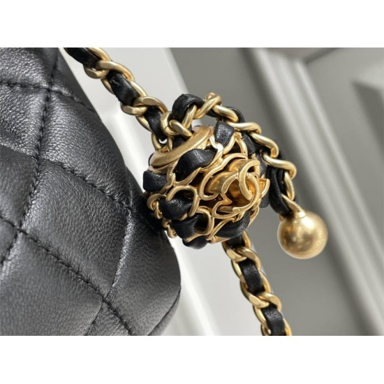 Chanel 22S Classic Flap bag Woven Gold Ball Black Gold Hardware Mini 20 Lambskin Hass Factory leather 13x20x7cm