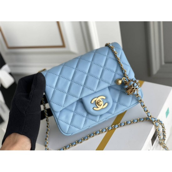 Chanel 22S Classic Flap bag Woven Gold Ball Blue Gold Hardware Mini 17 Lambskin Hass Factory leather 13x17x7cm