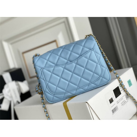 Chanel 22S Classic Flap bag Woven Gold Ball Blue Gold Hardware Mini 17 Lambskin Hass Factory leather 13x17x7cm