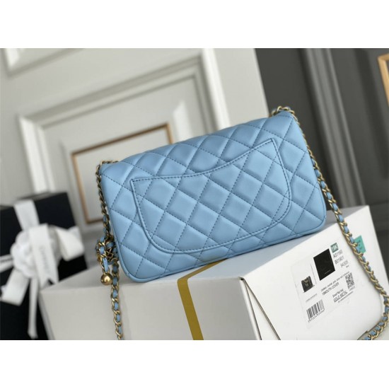 Chanel 22S Classic Flap bag Woven Gold Ball Blue Gold Hardware Mini 20 Lambskin Hass Factory leather 13x20x7cm