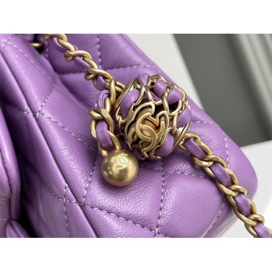 Chanel 22S Classic Flap bag Woven Gold Ball Purple Gold Hardware Mini 17 Lambskin Hass Factory leather 13x17x7cm