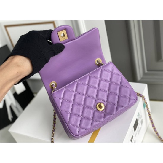 Chanel 22S Classic Flap bag Woven Gold Ball Purple Gold Hardware Mini 17 Lambskin Hass Factory leather 13x17x7cm