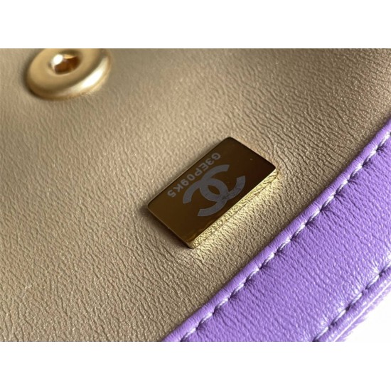 Chanel 22S Classic Flap bag Woven Gold Ball Purple Gold Hardware Mini 17 Lambskin Hass Factory leather 13x17x7cm