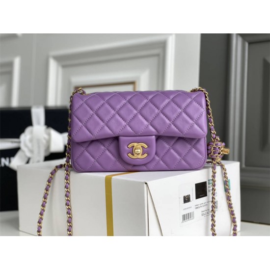 Chanel 22S Classic Flap bag Woven Gold Ball Purple Gold Hardware Mini 20 Lambskin Hass Factory leather 13x20x7cm