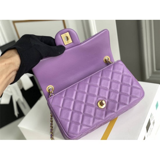 Chanel 22S Classic Flap bag Woven Gold Ball Purple Gold Hardware Mini 20 Lambskin Hass Factory leather 13x20x7cm