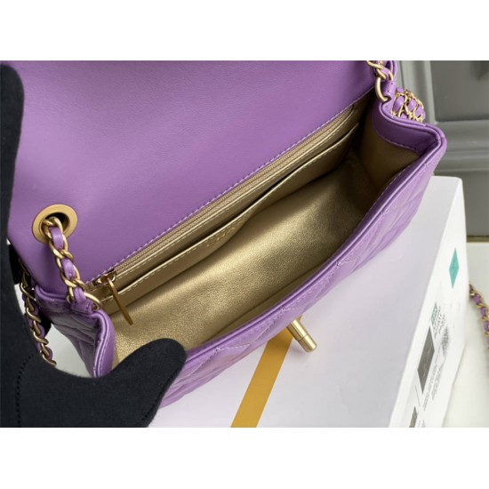 Chanel 22S Classic Flap bag Woven Gold Ball Purple Gold Hardware Mini 20 Lambskin Hass Factory leather 13x20x7cm