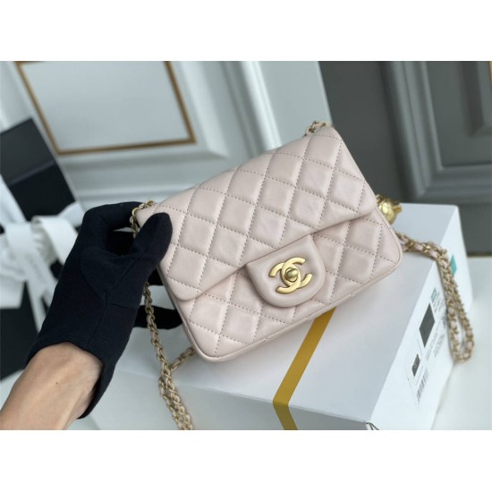 Chanel 22C Classic Flap bag Mini 18 Gold Ball Pink Gold Hardware Lambskin Hass Factory leather 13x18x7cm