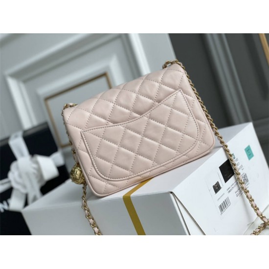 Chanel 22C Classic Flap bag Mini 18 Gold Ball Pink Gold Hardware Lambskin Hass Factory leather 13x18x7cm