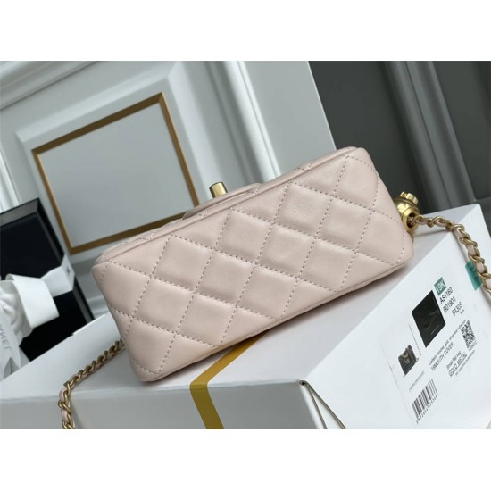 Chanel 22C Classic Flap bag Mini 18 Gold Ball Pink Gold Hardware Lambskin Hass Factory leather 13x18x7cm