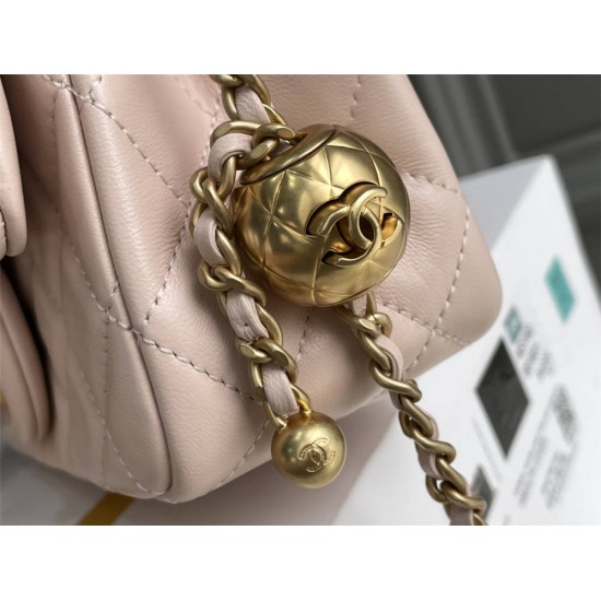 Chanel 22C Classic Flap bag Mini 18 Gold Ball Pink Gold Hardware Lambskin Hass Factory leather 13x18x7cm