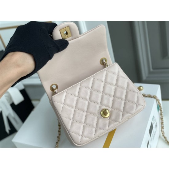 Chanel 22C Classic Flap bag Mini 18 Gold Ball Pink Gold Hardware Lambskin Hass Factory leather 13x18x7cm