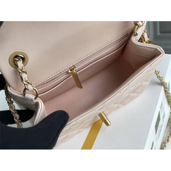 Chanel 22C Classic Flap bag Mini 18 Gold Ball Pink Gold Hardware Lambskin Hass Factory leather 13x18x7cm