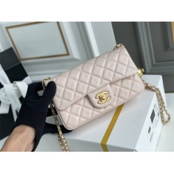 Chanel 22C Classic Flap bag Mini 20 Gold Ball Pink Gold Hardware Lambskin Hass Factory leather 13x20x7cm