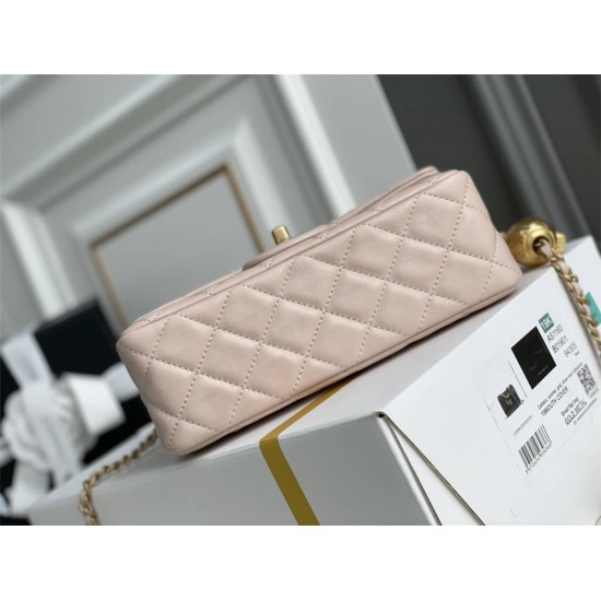 Chanel 22C Classic Flap bag Mini 20 Gold Ball Pink Gold Hardware Lambskin Hass Factory leather 13x20x7cm