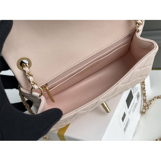 Chanel 22C Classic Flap bag Mini 20 Gold Ball Pink Gold Hardware Lambskin Hass Factory leather 13x20x7cm