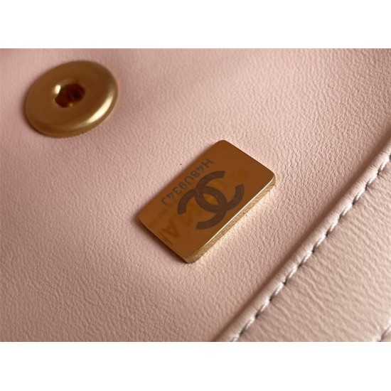 Chanel 22C Classic Flap bag Mini 20 Gold Ball Pink Gold Hardware Lambskin Hass Factory leather 13x20x7cm