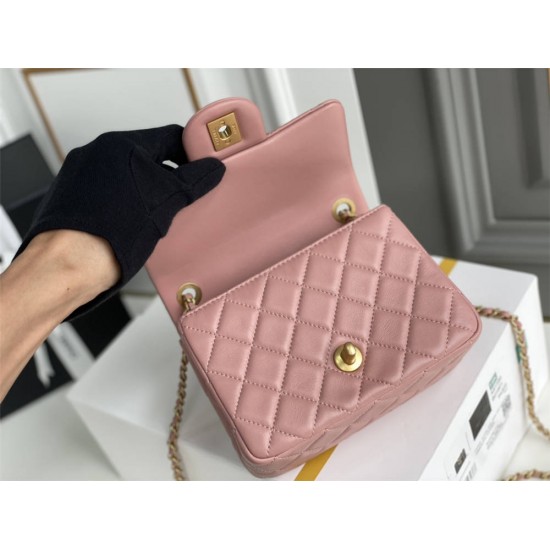 Chanel 22C Classic Flap bag Mini 18 Gold Ball Deep Pink Gold Hardware Lambskin Hass Factory leather 13x18x7cm