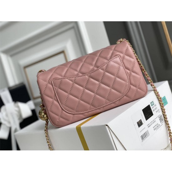 Chanel 22C Classic Flap bag Mini 20 Gold Ball Deep Pink Gold Hardware Lambskin Hass Factory leather 13x20x7cm