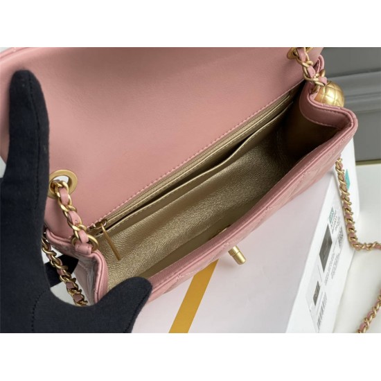 Chanel 22C Classic Flap bag Mini 20 Gold Ball Deep Pink Gold Hardware Lambskin Hass Factory leather 13x20x7cm