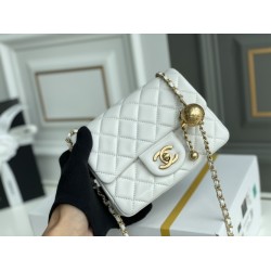 Chanel 22C Classic Flap bag Mini 18 Gold Ball White Gold Hardware Lambskin Hass Factory leather 13x18x7cm