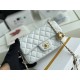 Chanel 22C Classic Flap bag Mini 20 Gold Ball White Gold Hardware Lambskin Hass Factory leather 13x20x7cm