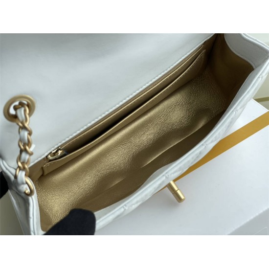 Chanel 22C Classic Flap bag Mini 20 Gold Ball White Gold Hardware Lambskin Hass Factory leather 13x20x7cm