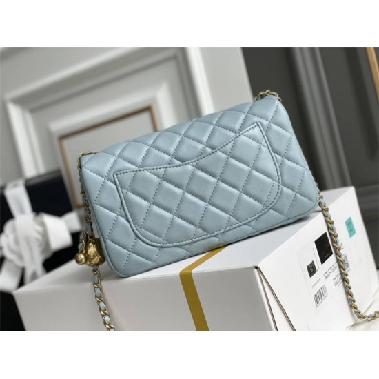 Chanel 22C Classic Flap bag Mini 20 Gold Ball Light Blue Gold Hardware Lambskin Hass Factory leather 13x20x7cm