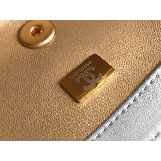 Chanel 22C Classic Flap bag Mini 20 Gold Ball Light Blue Gold Hardware Lambskin Hass Factory leather 13x20x7cm