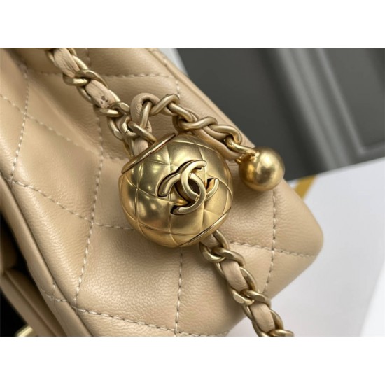 Chanel 22C Classic Flap bag Mini 18 Gold Ball Apricot Gold Hardware Lambskin Hass Factory leather 13x18x7cm