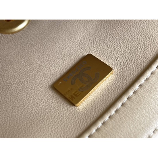 Chanel 22C Classic Flap bag Mini 18 Gold Ball Apricot Gold Hardware Lambskin Hass Factory leather 13x18x7cm