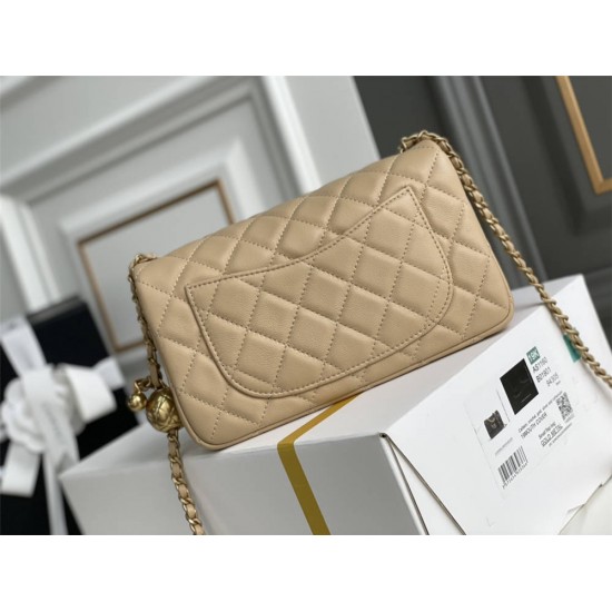 Chanel 22C Classic Flap bag Mini 20 Gold Ball Apricot Gold Hardware Lambskin Hass Factory leather 13x20x7cm