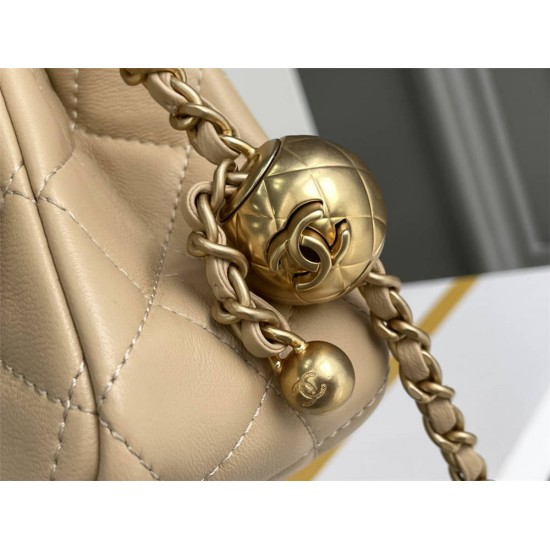 Chanel 22C Classic Flap bag Mini 20 Gold Ball Apricot Gold Hardware Lambskin Hass Factory leather 13x20x7cm