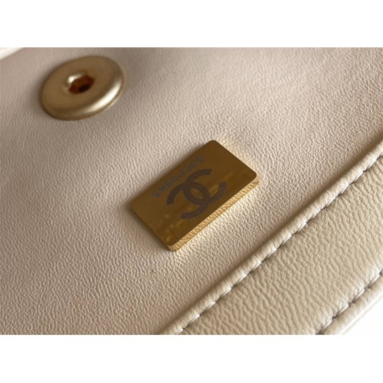 Chanel 22C Classic Flap bag Mini 20 Gold Ball Apricot Gold Hardware Lambskin Hass Factory leather 13x20x7cm