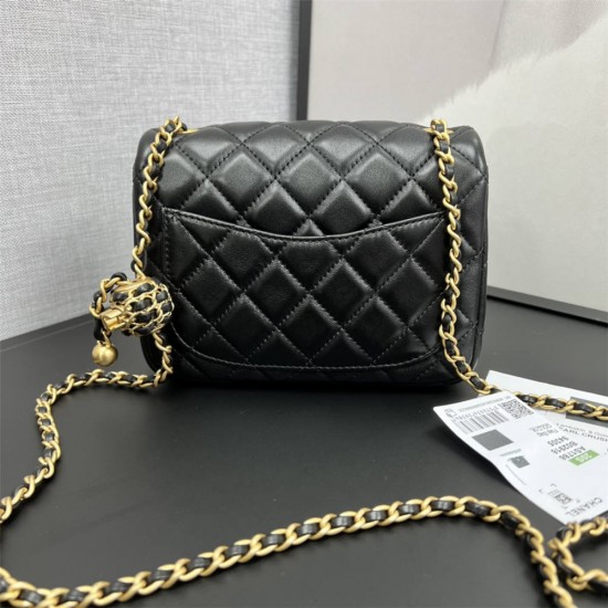 Chanel 22C Classic Flap bag Mini 18 Woven Gold Ball Black Gold Hardware Lambskin Hass Factory leather 13x18x7cm