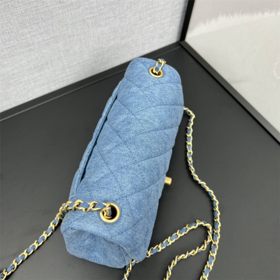 Chanel 22C Classic Flap bag Mini 20 Denim Blue Gold Ball Denim Blue Gold Hardware Lambskin Hass Factory leather 13x20x7cm