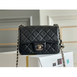 Chanel 23C Classic Flap bag Mini 18 Black and White Checkered Gold Ball Black Champagne Gold Hardware Lambskin Hass Factory leather 13x18x7cm