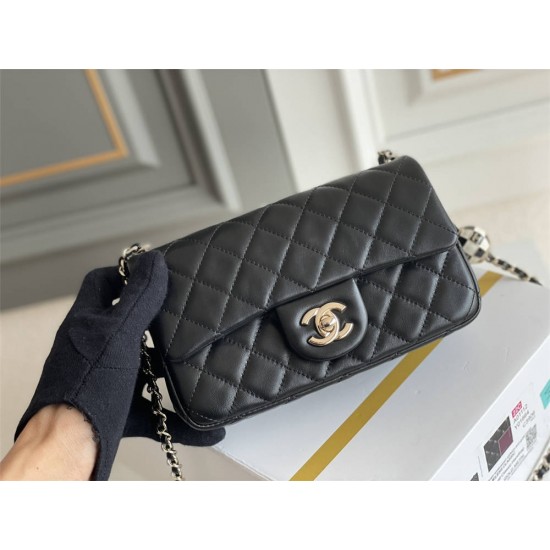 Chanel 23C Classic Flap bag Mini 20 Black and White Checkered Gold Ball Black Champagne Gold Hardware Lambskin Hass Factory leather 13x20x7cm