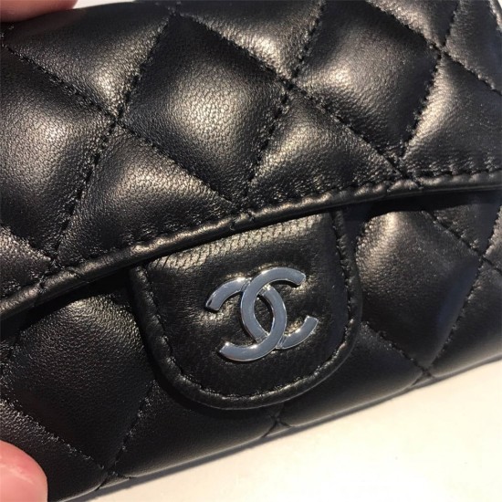 Chanel Classic Wallet Black Silver Hardware Lambskin Hass Factory leather 12x7cm