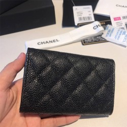 Chanel Classic Wallet Black Silver Hardware Caviar Leather Hass Factory leather 12x7cm