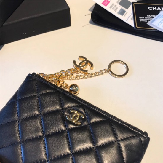 Chanel Classic Wallet Black Gold Hardware Lambskin Hass Factory leather 15cm