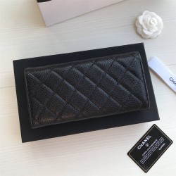 Chanel Classic Wallet Long Flat Cover 19cm Black Gold Hardware Caviar Leather Hass Factory leather 11x19x3cm