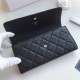 Chanel Classic Wallet Long Flat Cover 19cm Black Silver Hardware Caviar Leather Hass Factory leather 11x19x3cm