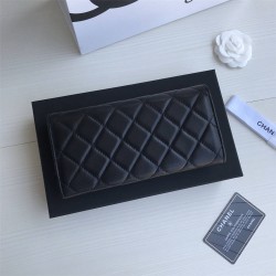 Chanel Classic Wallet Long Flat Cover 19cm Black Gold Hardware Lambskin Hass Factory leather 11x19x3cm