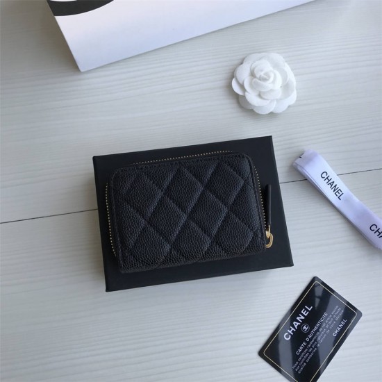 Chanel Classic Wallet Zipper 19cm Black Gold Hardware Caviar Leather Hass Factory leather 11x8x2cm